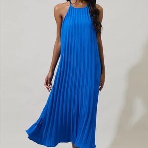 Sugarlips Pleated Halter Maxi Dress in Cobalt Blue